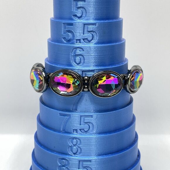 Gun Metal Black AB Glass Oval Cut Stretch Bracelet Gothic Statement 6.5" - Picture 3 of 6